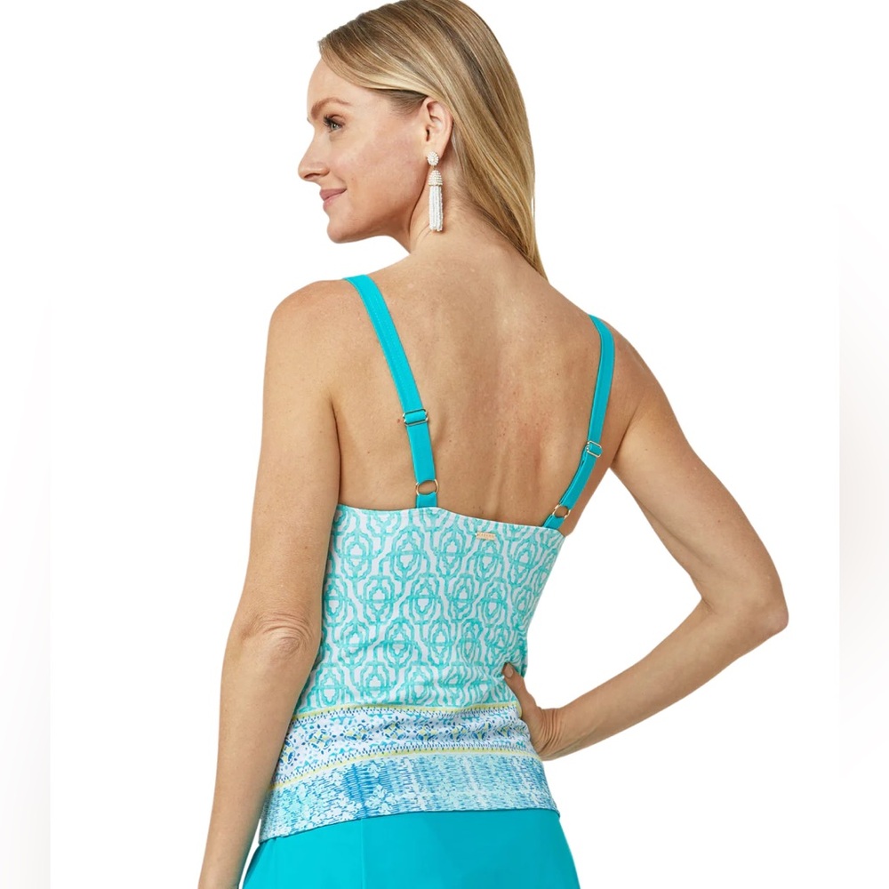 NWT. Cabana Life. Coastal Cottage Aqua Embroidered Tankini Swim Tank Top. UPF50+ - Picture 5 of 9